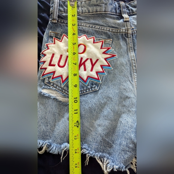 Women's Distressed Medium Fade Denim Shorts High Rise CUTOFF SO LUCKY - Picture 10 of 11